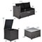 Black Outdoor Patio Furniture Set Steel & Rattan Loveseat Coffee Table
